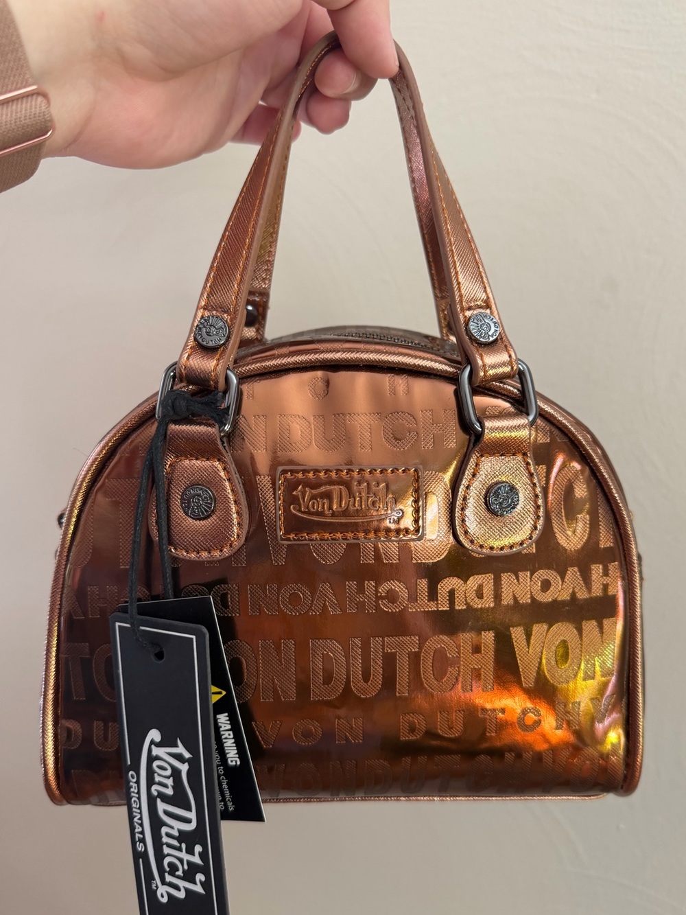 Von Dutch Metallic Copper Mini Dome Satchel New with Tags